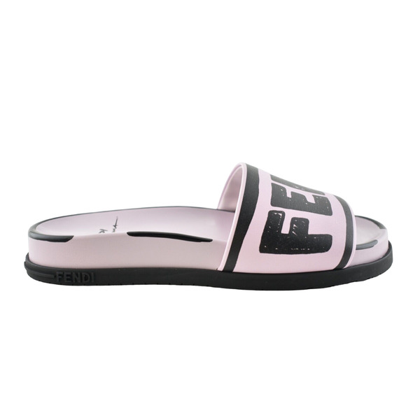 Fendi Joshua Vides Pink Black Leather Logo Mule Slide Flat Flip Flop Sandal 35 - Picture 3 of 12